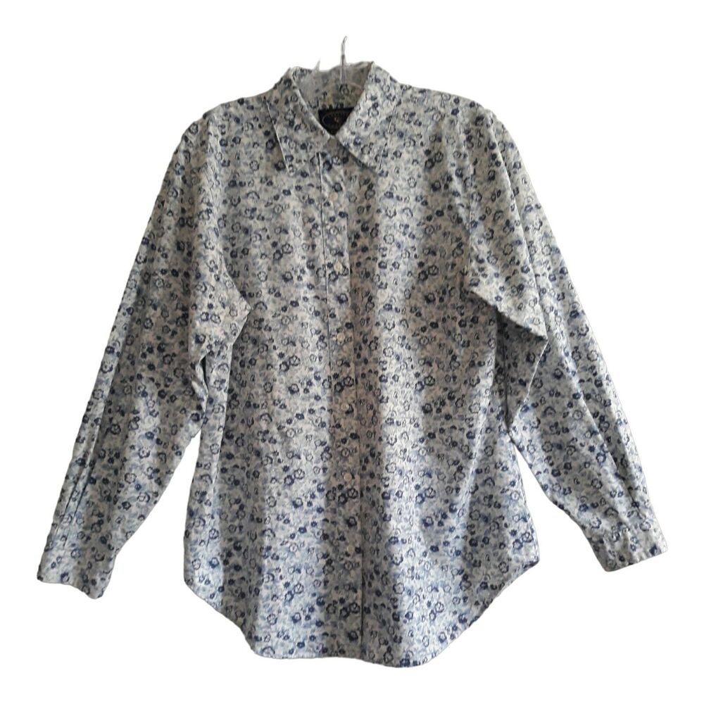 Chelsea Cambell for Charter Club Button Down Shirt Womens 8 White Blue Floral